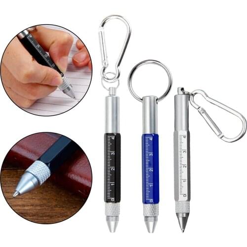 Metal Ballpoint Pen Small 6 in 1 Key Chain Pen Stylus Pen Ruler Screwdrivers