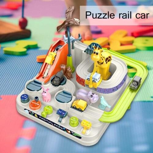 Cartoon Racing Rail Car Track Car Adventure Game Mechanical Interactive Train Model Racing Educational Toys For Children