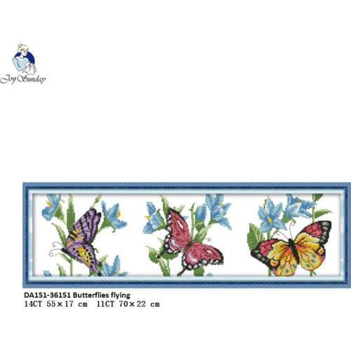 Joy sunday Butterflies Flying Cross Stitch Kits 11CT Printed Fabric 14CT Canvas DMC Counted Chinese Cross-stitch NKF Embroidery