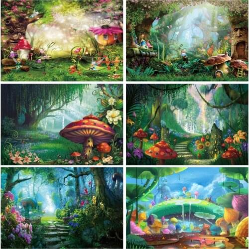 Neoback Vinyl Enchanted Magic Forest Mushroom Baby Fairy Tale Land Princess Birthday Photocall Banner Photography Backgrounds