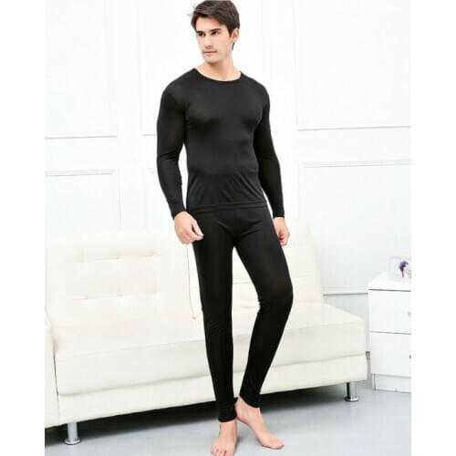 2020 New Mens Pure Knit Silk Long Warm Thermal Underwear Set Solid Color Simplicity Comfortable Close To The Body Leisure Time