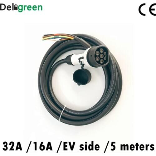 32A for EV side IEC 62196-2 Type 2 charger plug Single phase 5pin 7pin Three phase IEC female AC plug with 5m Cable Mennekes
