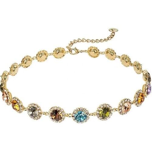 Baroque Vintage Colorful Necklace For Women Full Crystal Necklaces Simple Chokers Collar Fashion Jewelry Collier Femme