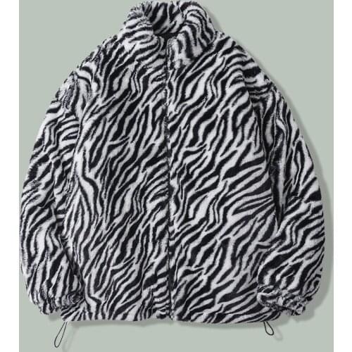 Hip Hop Zebra Pattern Leopard Print Parka Men Harajuku Streetwear Bomber Furry Parkas 2021 Winter Thicken Couple Oversize Jacket