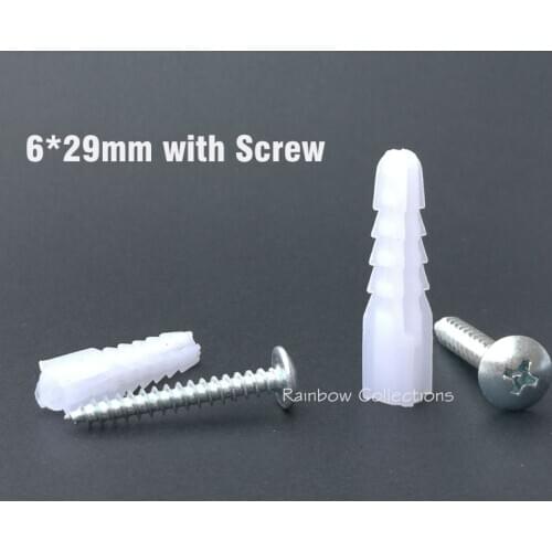 50pcs 6*29mm Plastic Expansion Pipe with Screw Non-slip Square Head Self-Tapping Screw Nylon Tube bolt Wall Hardware Fasteners