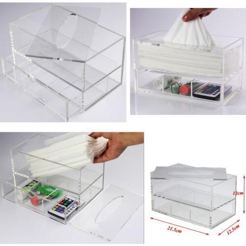 Transparent Multifunctional Tissue Box With Drawer Acrylic Desk Storage Case Clear Napkin Organizer Home/Hotel Tissue Storage