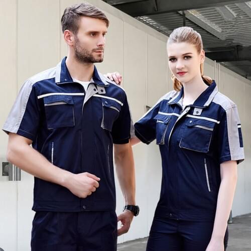 Workshop Uniform Women Men Work Clothing Working Labor Short Sleeve Shirt Top and Pants Two Piece Set Outfits Workwear Plus Size