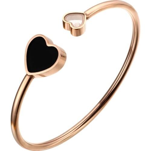 Luxury Stainless Steel Bracelets Bangles For Women Men Lover Couple Black/Red Shell Heart With Crystal Stone Charm Jewelry Gifts