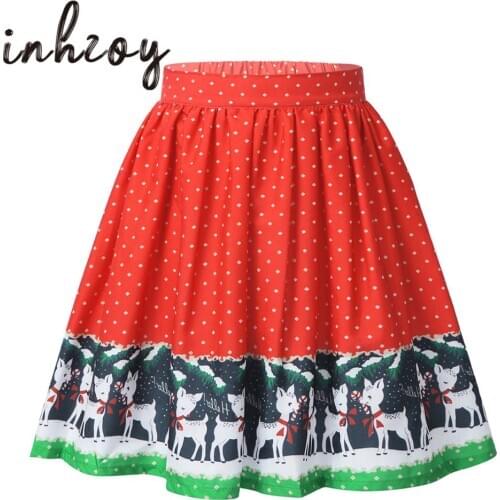 Girls Christmas Skirt Snowflake Elk Printed Christmas Clothes Kids Girl A-line Pleated Mini Skirts Children Xmas Party Dress Up