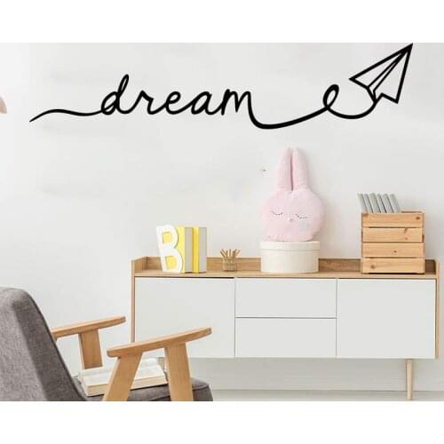 Cartoon Geometric Dream Airplane Wall Decal Teen Kids Room Fly Biplane Travel Inspirational Quote Wall Sticker Playroom Vinyl