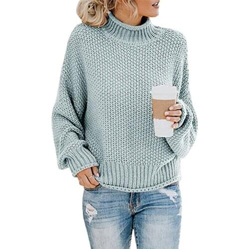 Ladies Knit Turtleneck Sweater Womens Fall/Winter Solid Color Long Sleeve Fluffy Sweater Pullover Ladies Fashion Knitwear