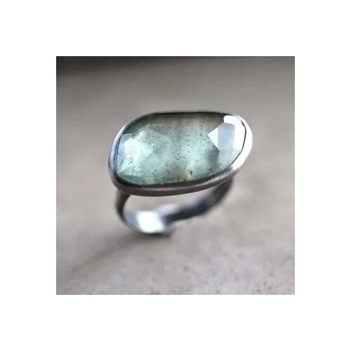 Womens Fashion 925 Silver Color Ring Elegant Retro White Moonstone Jewelry Wedding Engagement Party Ring Size 5-11