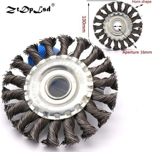 1pcs 4 Inch 100mm Torsion Steel Flat Wire Wheel Brush Burr Removal Derusting Round Knotted Twist Knot Crimp For Angle Grinder