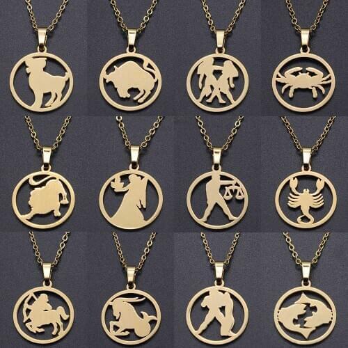 100% Stainless Steel Gold Star Zodiac Signs Charm Necklace for Women Wholesale Dainty Steel Necklaces Fashion Jewelry Necklaces