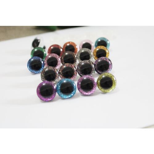 180pcs/lot new style 14mm 3D clear glitter safety toy eyes+ glitter fabric+washer for diy plush toy doll--18 colors option--N18