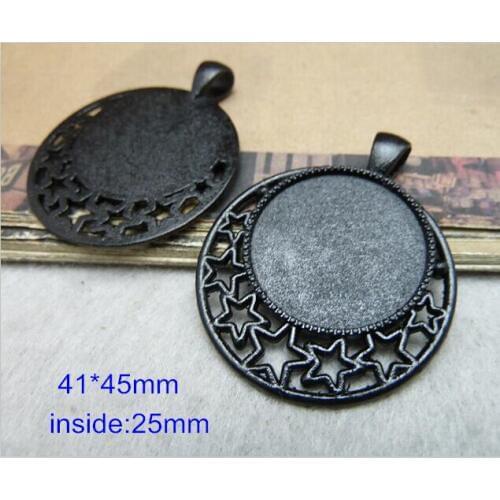 20 Black Pendant Tray Bezel Settings,41*45mm Fit 25mm Cabochon,Alloy Cameo Base Setting,Perfect for Earring Making