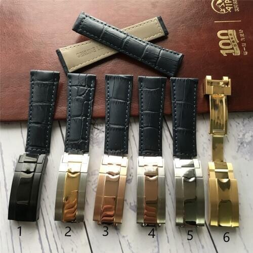 20mm Blue Genuine Leather Watchband Watch band For Role Daytona Submariner strap gmt belt buckle with Logo on