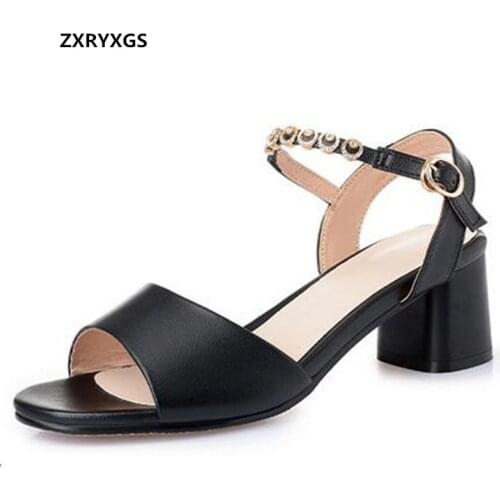 2021 New Fish Mouth Open Shoes Summer Womans Sandals Fashion Rhinestone Genuine Leather Sandals High Heel Comfortable Sandals