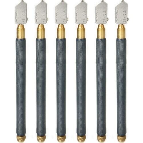6Pcs TC-17 Oil Glass Cutter Metal Handle Diamond Straight Head Cutting Tool Pack