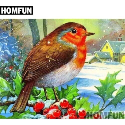 HOMFUN Full Square/Round Drill 5D DIY Diamond Painting "birds in snow" Embroidery Cross Stitch 5D Home Decor Gift A00942