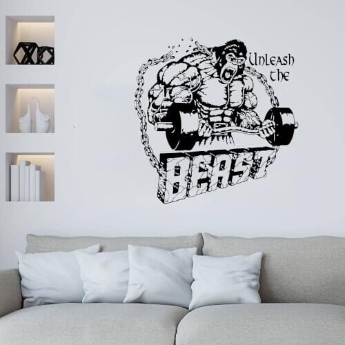 Unleash Beast Motivational Quote Fitness Art Gym Wall Decal Home Crossfit Sport Living Room Wall Poster Vinyl Sticker ph642