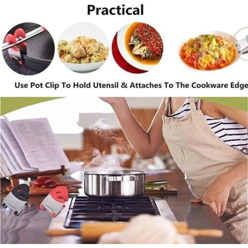 Pot Side Spatula Clip Kitchen Stainless Steel Tongs Holder Spoon Holder Pot Clip Anti-Scald Grip Cooking Tools XH8Z