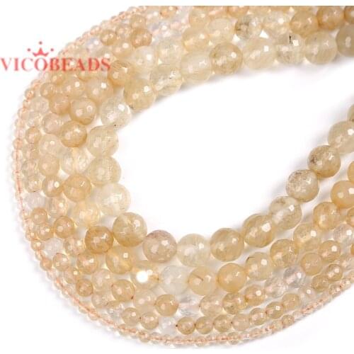 Natural stone Faceted Citrines Quartz Watermelon Tea Round loose Beads 16" strand, 4 6 8 10 12mm Pick size