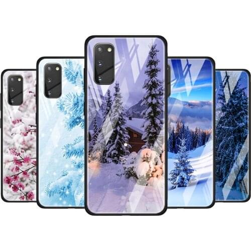 Landscape Winter Light Snow Tempered Glass Cover For Samsung Galaxy S20 S10 S9 S8 S10E FE Ultra Plus Lite 5G Phone Case