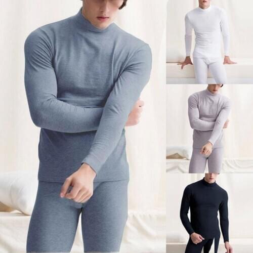 Mens Winter New Thermal Underwear Suit Half-high Collar 70% Cotton Thermal Underwear Long Johns Men Thick Warm Clothing L-XXL
