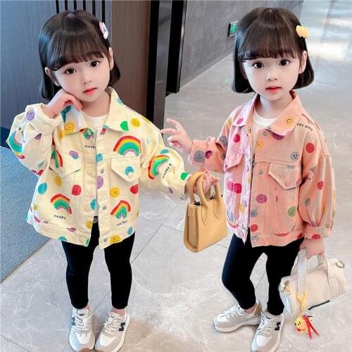 Girls full print strawberry denim jacket 2021 autumn new childrens Korean fashion little girl jacket