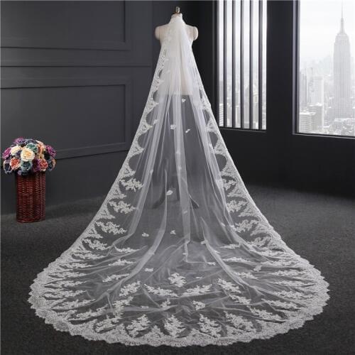 New Veils Velos de novia Lace 3.5 Meters Long Wedding Veils White Ivory One layer Tulle Bridal Veils with Comb