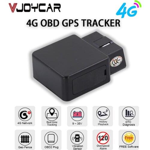 Vjoycar Real 4G LTE OBD GPS Tracker Real-time Tracking Plug & Play OBD2 GPS Locator Shock & Plug-out Alarm Geofence Free App