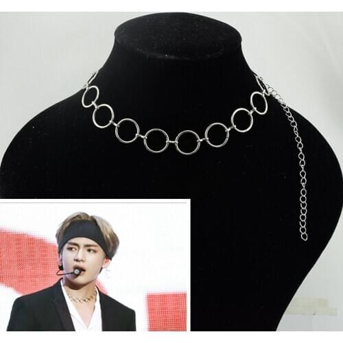 Kpop Stainless Steel Necklace Punk Circle Choker Necklace Men Women Bangtan Boys Jewelry Collier Idol Kim Tae Hyung same