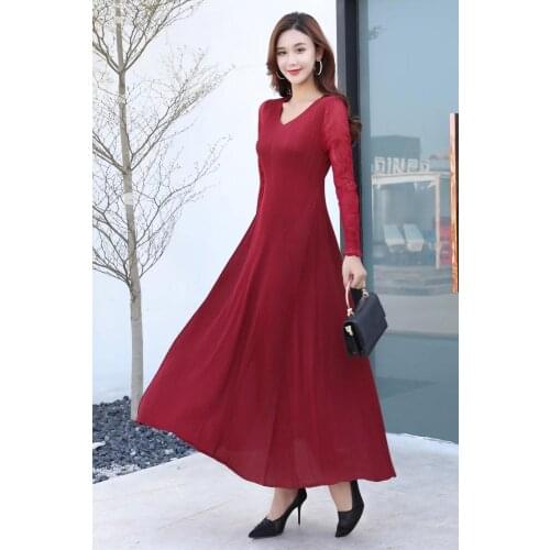 HOT SELLING Miyake Nine points sleeve v-neck fold dress fashion solid A-Line dress IN STOCK