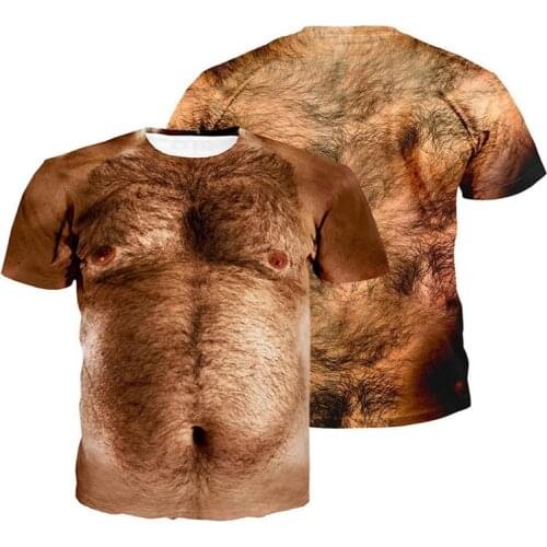 2020 New Fashion Men 3d T Shirt Funny Printed Chest Hair Muscle Short Sleeve Summer mens tshirts Funny monkey face T-shirt Y201