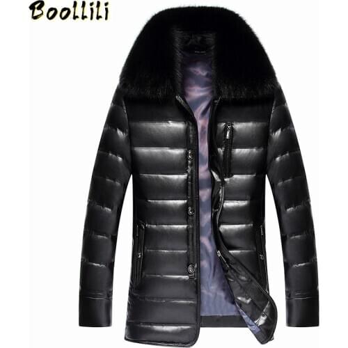 Boollili Real Fox Fur Collar White Duck Down Jacket Men Winter Coat Thick Parkas Warm Mens Leather Jackets Chaqueta Hombre