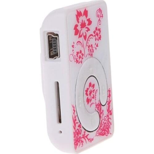 Mini Clip Floral Pattern Music MP3 Player 32GB TF Card With Mini USB Cable + Earphone X3UB