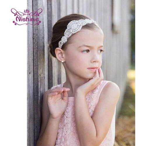 Nishine Shining Rhinestone Sash and Headband Set Hand Sewning Pearls Women Belts Maternity Waistband Princess Girls Accessories