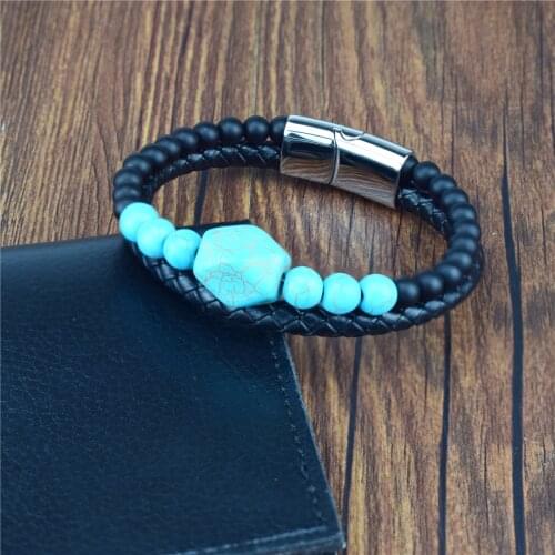 Newest Unique Mixed Natural Stones Turquoises Charm Double Layer Wrap Bracelets Handmade Boho Bracelet Women Leather Bracelet