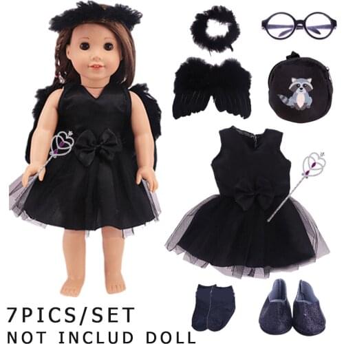 Doll Clothes Black Angel Summer Skirt Magic Wand For 18Inch American Doll Gift&43cm Baby New Born Doll Accessories Girls Toys