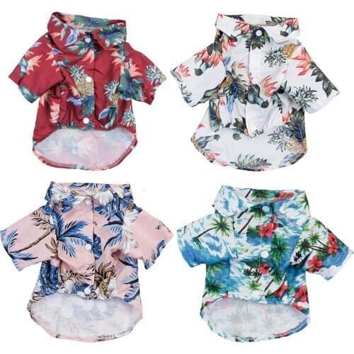 Dog Clothes Summer Beach Shirt Dog Cute Print Hawaii Beach Casual Pet Travel Shirt Pineapple Floral Short Sleeve Dog Cat Blouse