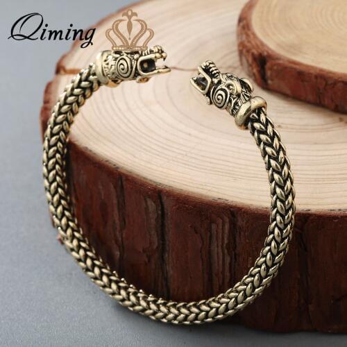 QIMING Nordic Viking Dragon Solid Vintage Bangle Cuff Bracelet Women Scandinavian Historical Costume Accessories for Men Jewelry