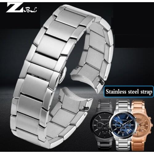 Stainless steel strap for A-rmani AR2447 AR2448 AR2434 AR2432 AR2433 Butterfly Buckle Black Silver Rose Gold Watch Strap