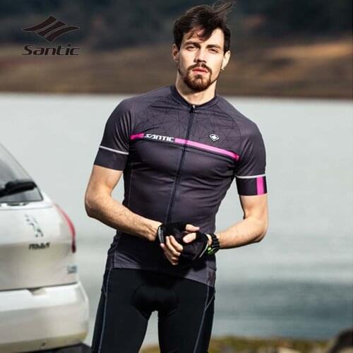 Santic Cycling Jersey Men Short Sleeve Mountain Road Bike Jersey Summer Mesh Breathable Bicycle Jersey Shirt Maillot Ciclismo