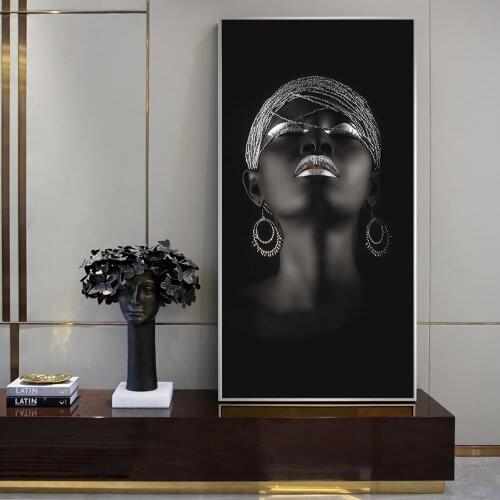 Sexy Black Woman With Silver Jewelry African Posters And Prints African Canvas Paintings Wall Art Pictures Home wall Decor