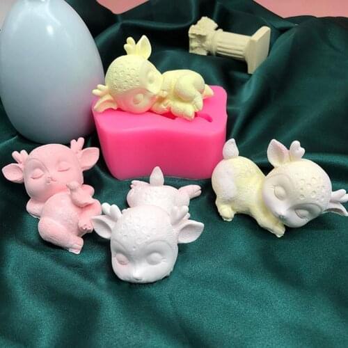 3d Sleeping Deer Silicone Mold Diy Soap Gypsum Resin Mold Chocolate Fondant Cake Decoration Tools