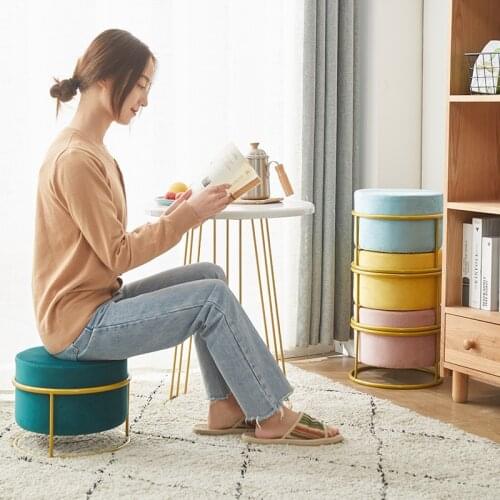 Nordic Luxury Living Room Height Adjustable Stool Flannel Chair Cover Solid Color Sofa Pedal Round Stools Ottoman Pouf