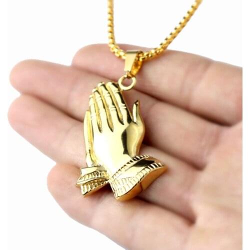 Unique Design Stainless Steel Buddhas Hand Pendant Necklace Believer Prayer Hands Together Women Man Necklace