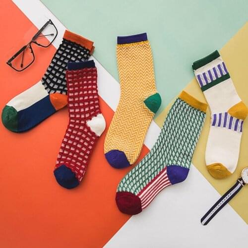Spring new style fashion plaid high-quality cotton women socks colorful Japanese cute girls sweet happy funny couple long socks