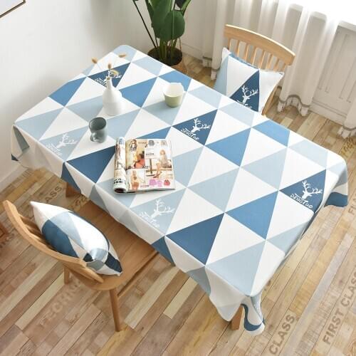 Nordic 100% Polyester Waterproof Tablecloth Fabric Rectangular Blue Geometric Elk Pattern Kitchen Textile Table Cloth Home Decor